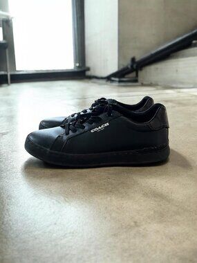 Coach Clip Black Leather Low-Top Sneakers Mens US 10D CC724